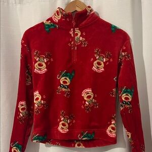 No Boundaries Red Reindeer Fleece Quarter-Zip Sweatshirt